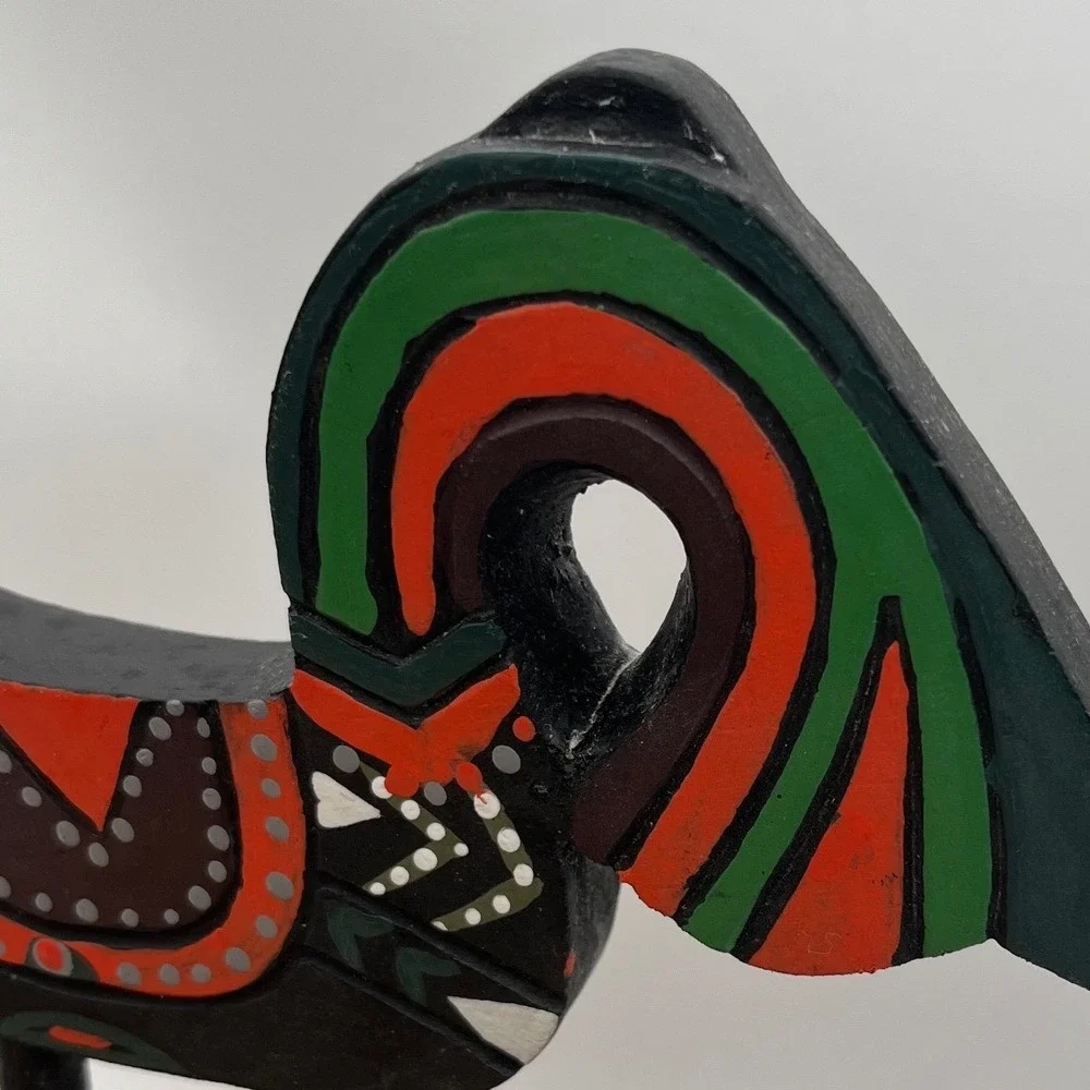 Painted Wooden Horse Folk Art Figurine on Black Pedestal Stand Pier 1